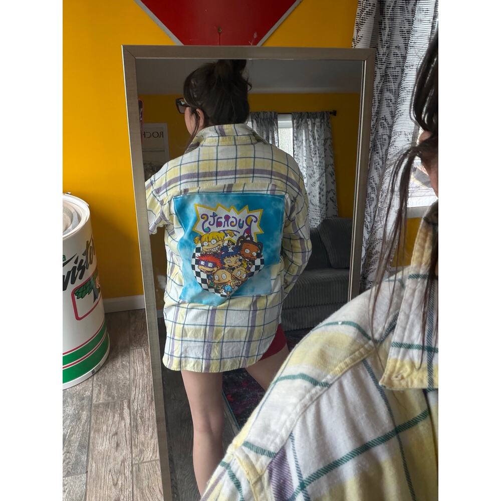 Rugrats 1990s vintage upcycled custom flannel shirt graphic tee on back bespoke